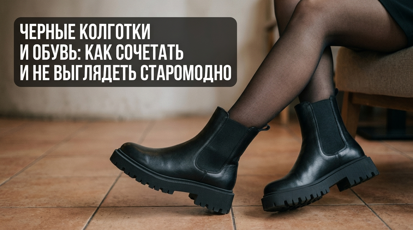 Примеры стильного сочетания черных колготок с современной женской обувью