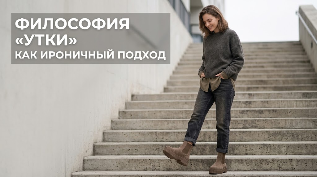 Девушка в стильном и ироничном образе, демонстрирующая философию утки в моде для выбора одежды без стресса