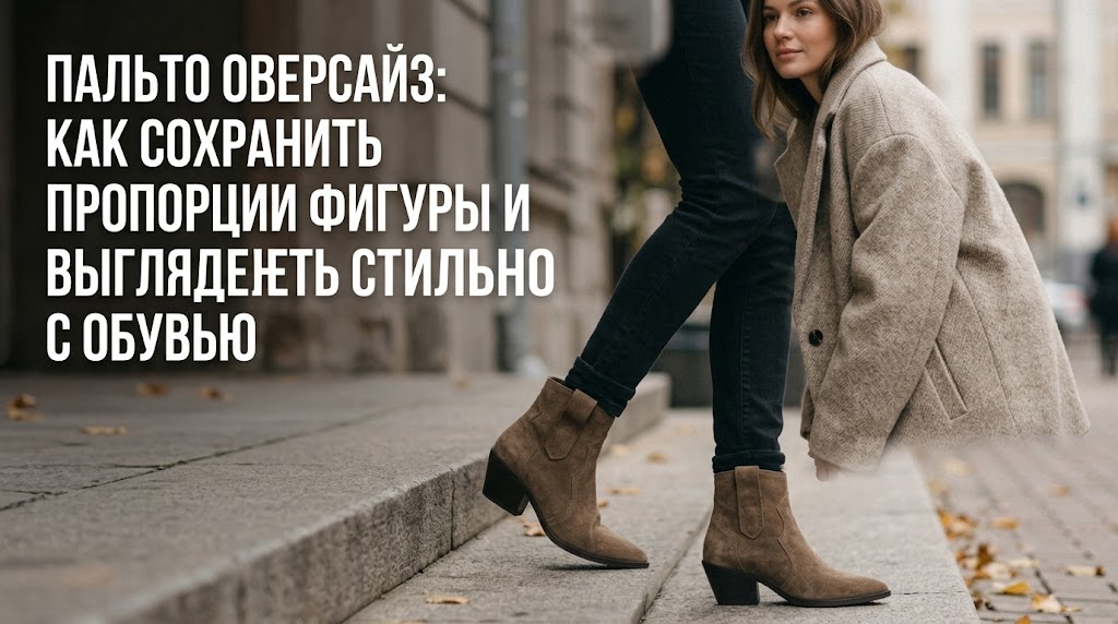 Стильный женский образ в пальто оверсайз и грамотно подобранной обуви для сохранения гармоничных пропорций фигуры