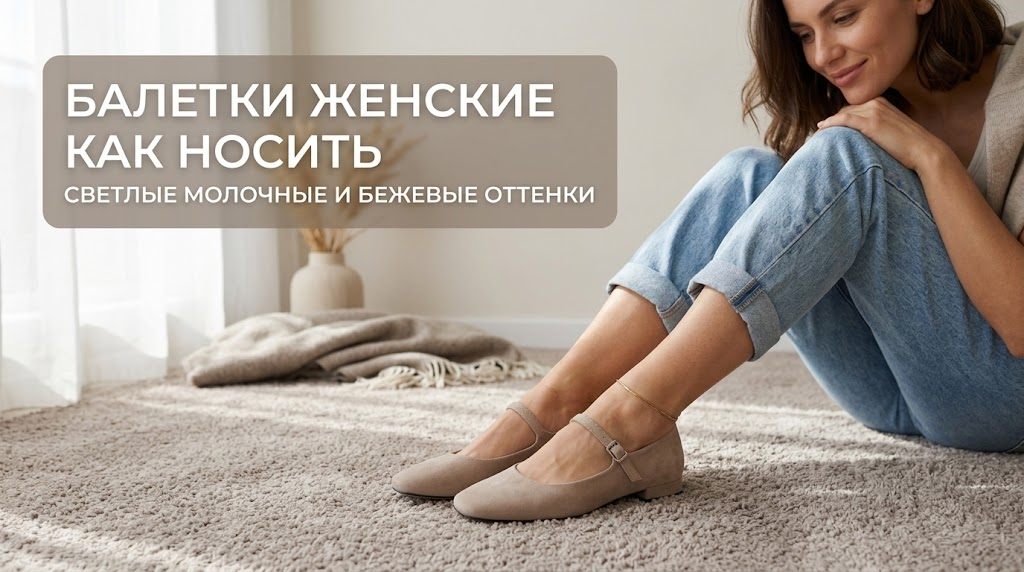 Женские балетки светлого молочного и бежевого оттенков, стилизованные с повседневной одеждой